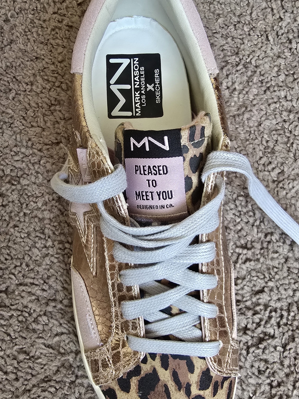 Skechers Pink and Rose Gold Leopard Accent Women's Sneakers - Picture 5 of 6